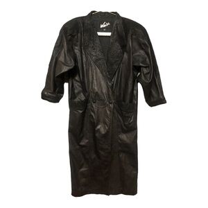 - vintage Women’s Long Genuine Black Leather Full Length Coat Si…